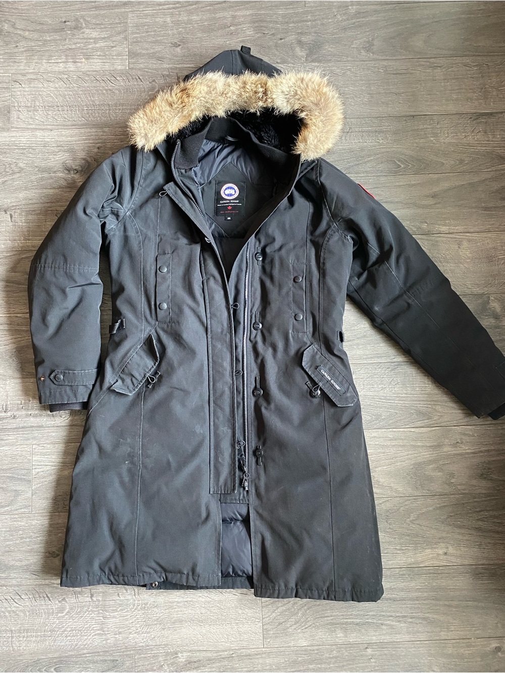 Canada Goose Black Long Coat with Natural Fur-Trim Hood